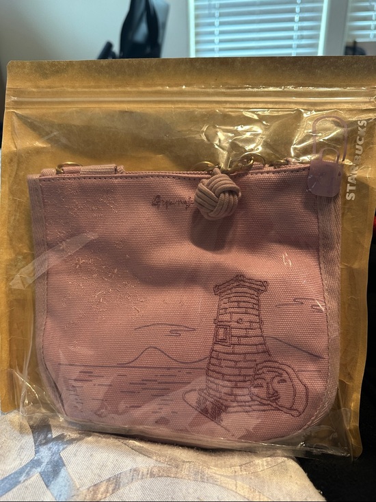 Starbucks Handbags - Starbucks Dusty Pink Canvas Cosmetic Pouch with Lighthouse Sketch